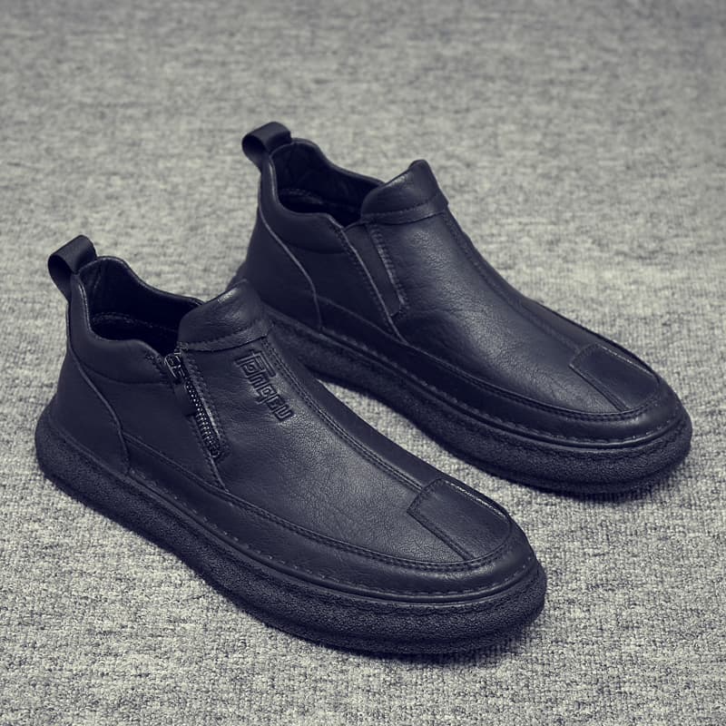 スリッポン メンズ 黒革靴 サイドジップ付き スリッポン メンズ