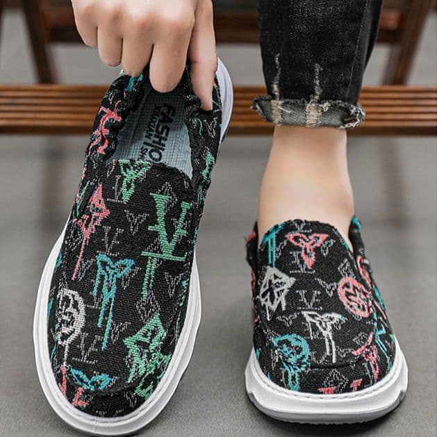 スリッポン　メンズ 民族柄刺繍スリッポン メンズドライビングシューズ